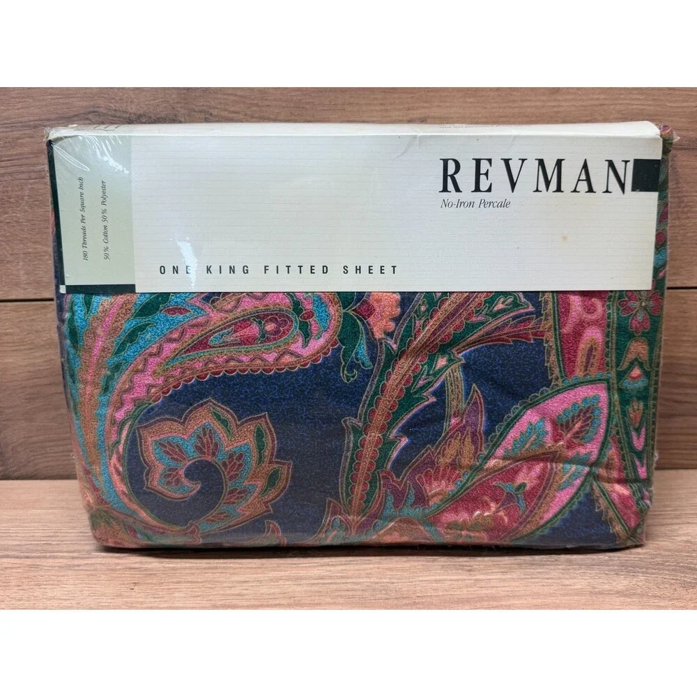 New Vintage 1989 Revman Kismet II King Paisley Sheet Set (Fitted & Flat) NOS